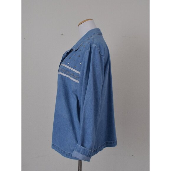 Vintage 80s  Embroidered‎ Blue Denim Shirt size 1X - Picture 2 of 10